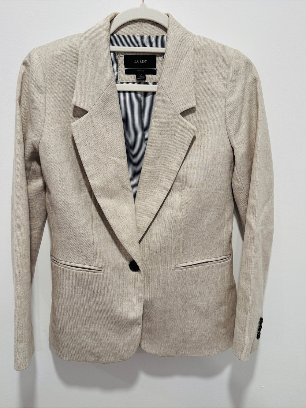 J.Crew Parke Linen Blend Blazer Women’s Size 0 Beige One Button Jacket